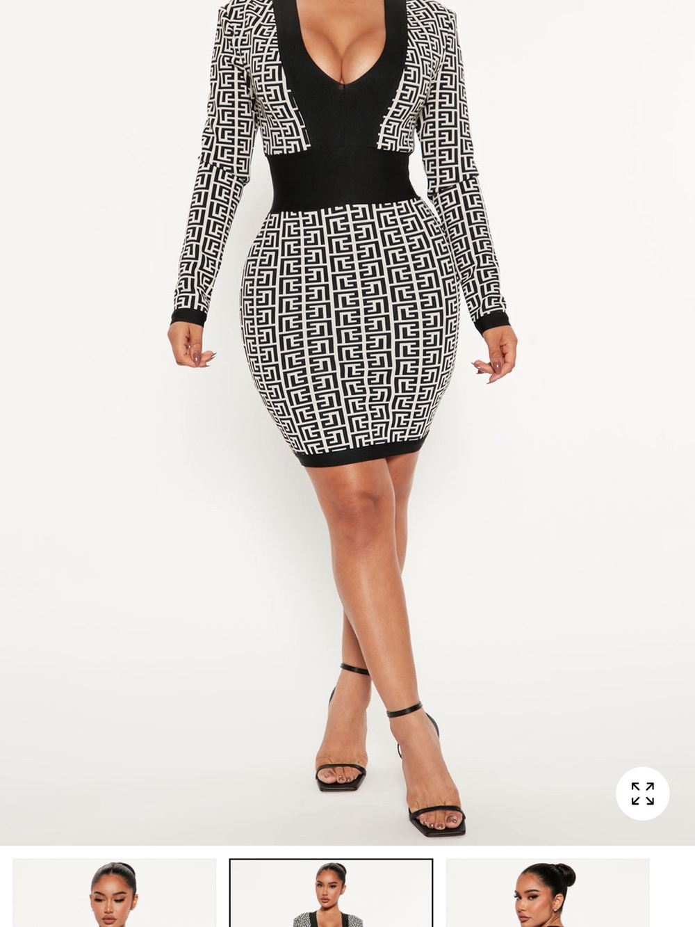 Fashion Nova Black & White Geometric Bodycon Mini Dress
